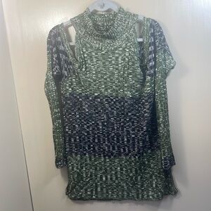 Gradient Green and Navy Cowl Neck Sweater open‎ shoulder size 2X